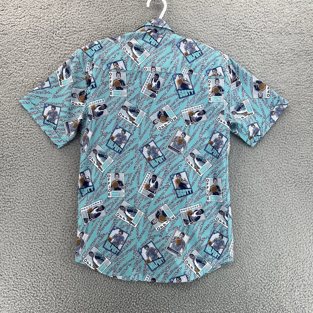 RSVLTS Shirt THE OFFICE Men's Small Blue Short Sleeve Button Up Basketball Cards - Picture 2 of 15